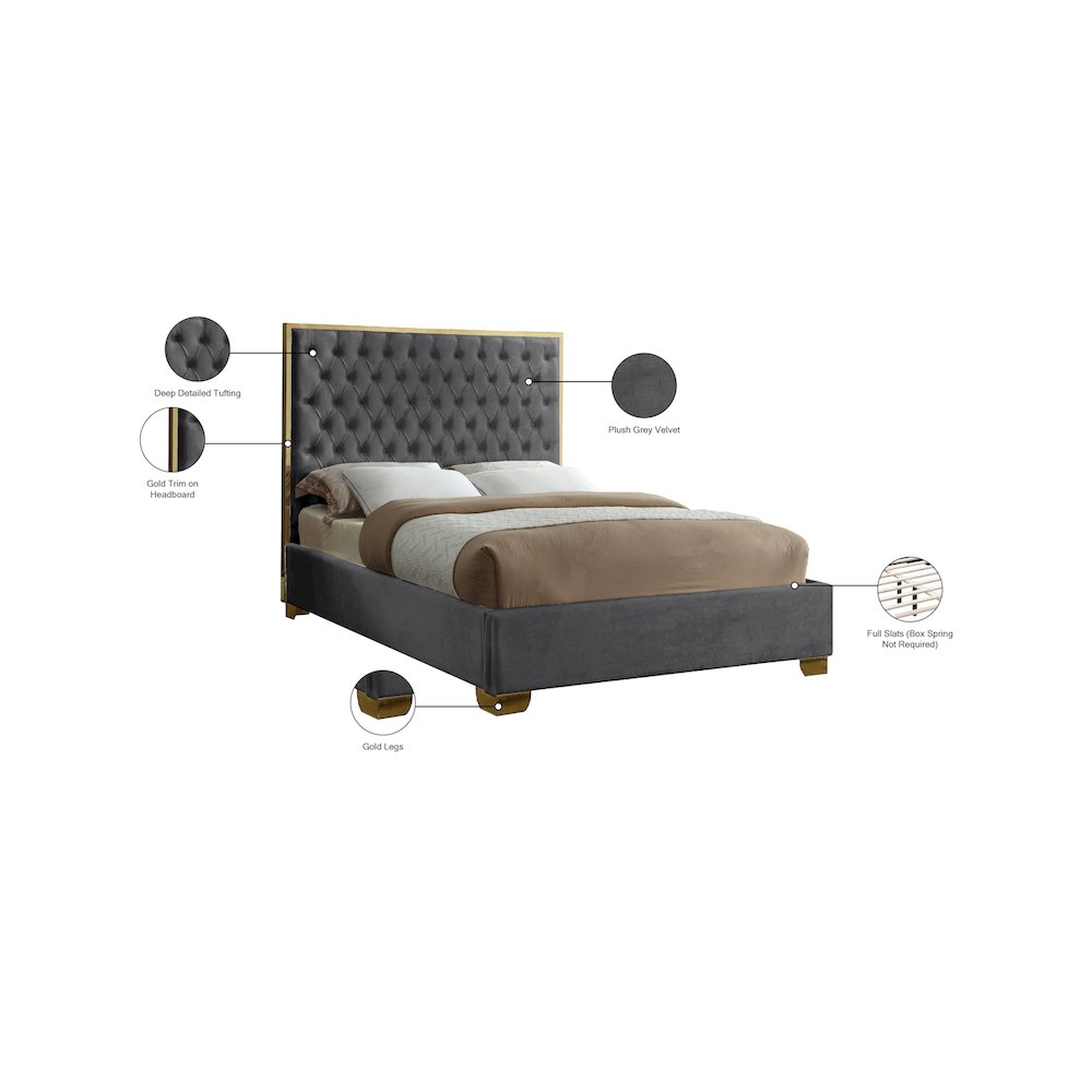 Lana Grey Velvet Queen Bed. Picture 4