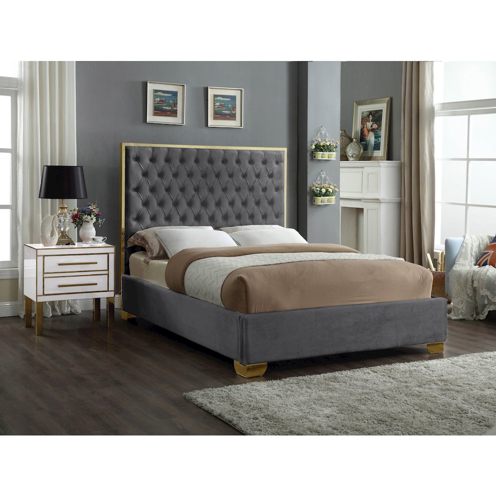 Lana Grey Velvet Queen Bed. Picture 2