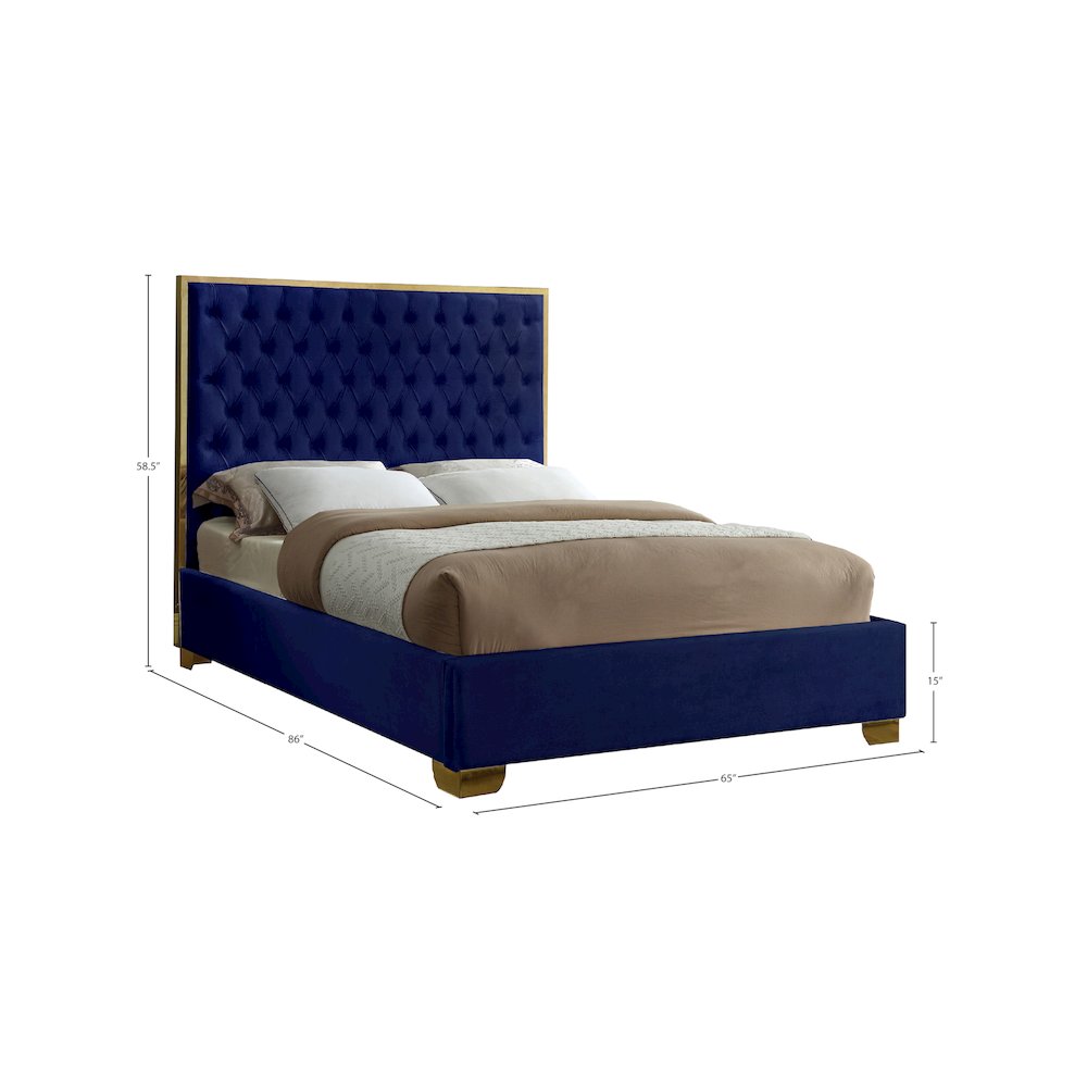 Lana Navy Velvet Queen Bed. Picture 2