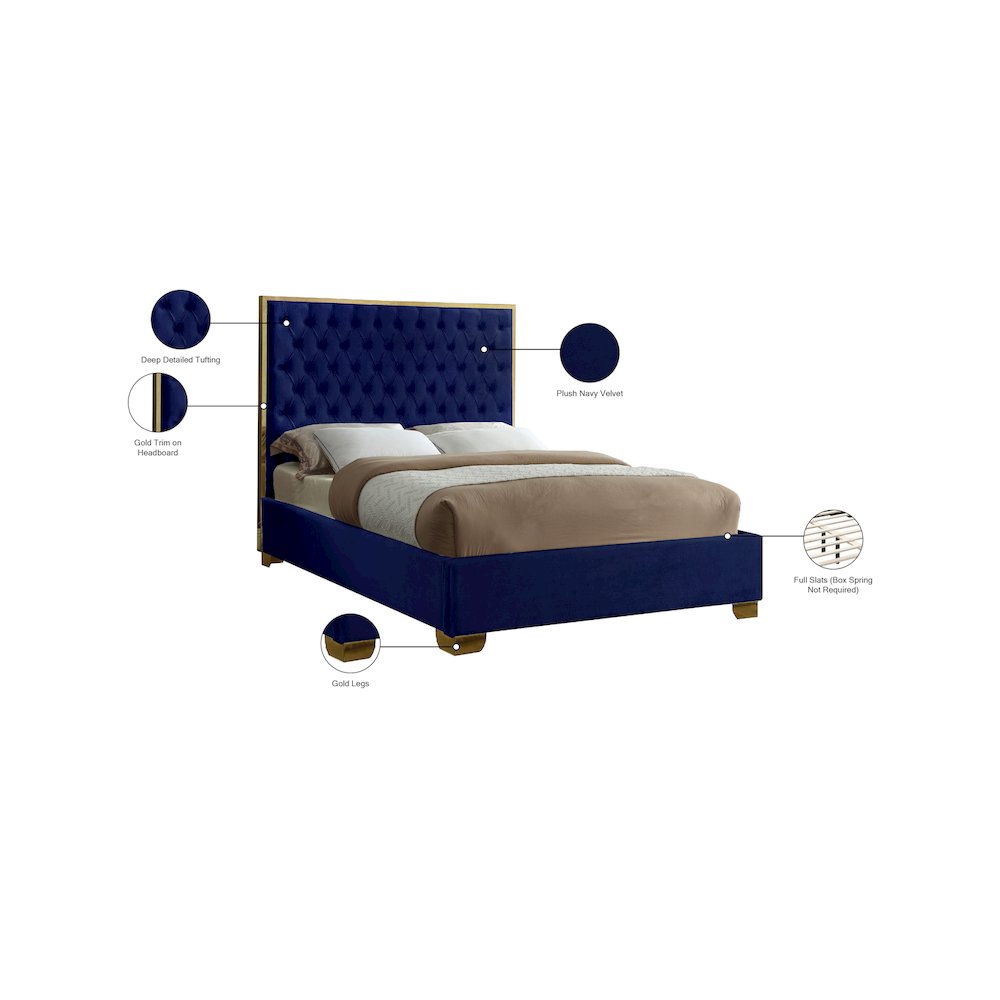 Lana Navy Velvet Queen Bed. Picture 3