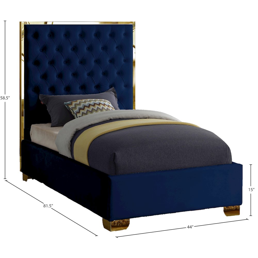 Lana Navy Velvet Twin Bed. Picture 2