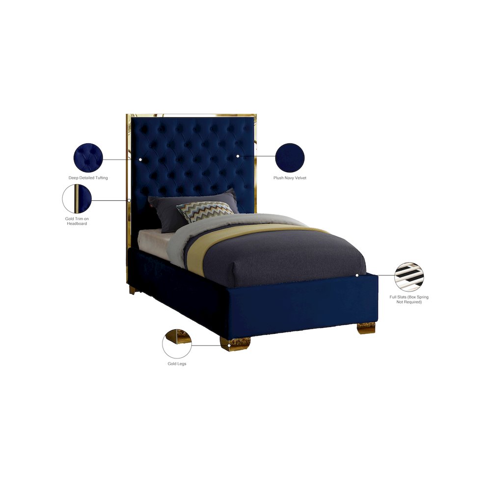 Lana Navy Velvet Twin Bed. Picture 3