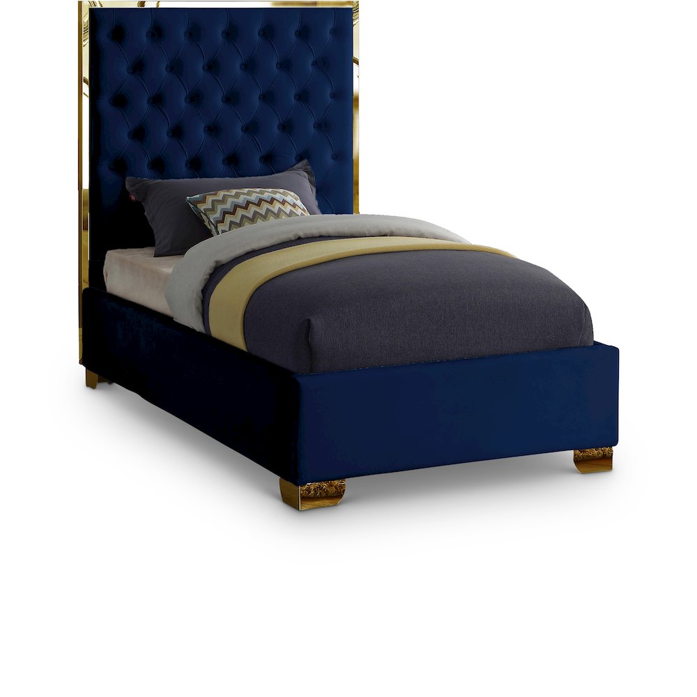 Lana Navy Velvet Twin Bed. Picture 1