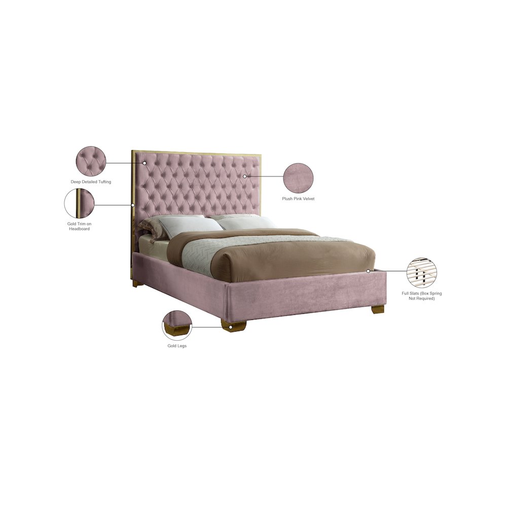 Lana Pink Velvet Full Bed. Picture 3