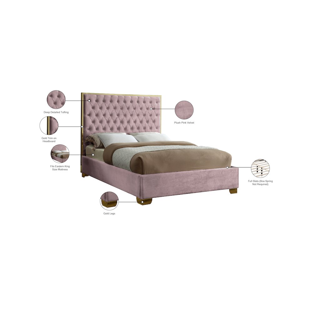 Lana Pink Velvet King Bed. Picture 3