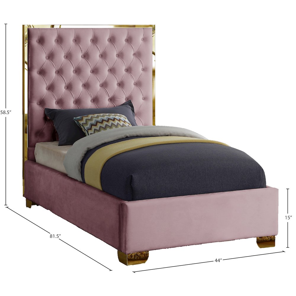 Lana Pink Velvet Twin Bed. Picture 2