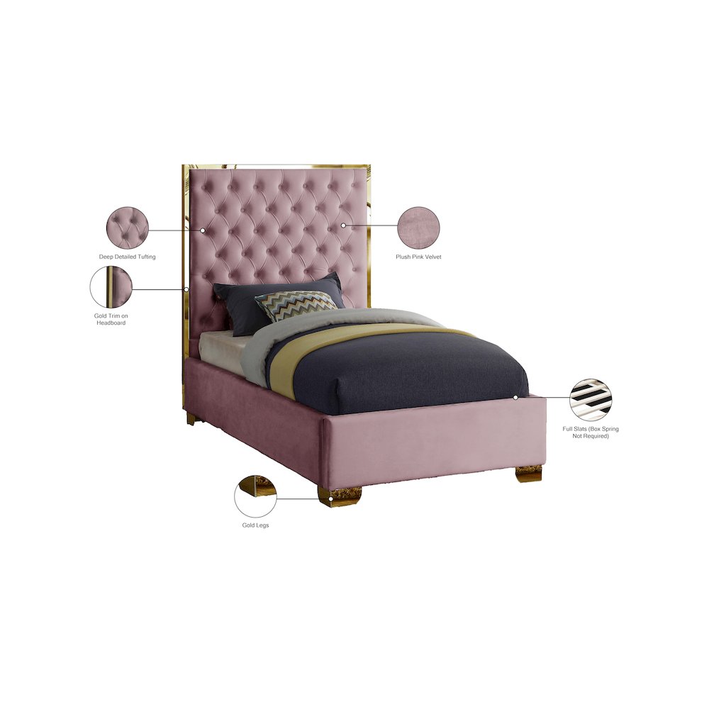 Lana Pink Velvet Twin Bed. Picture 3