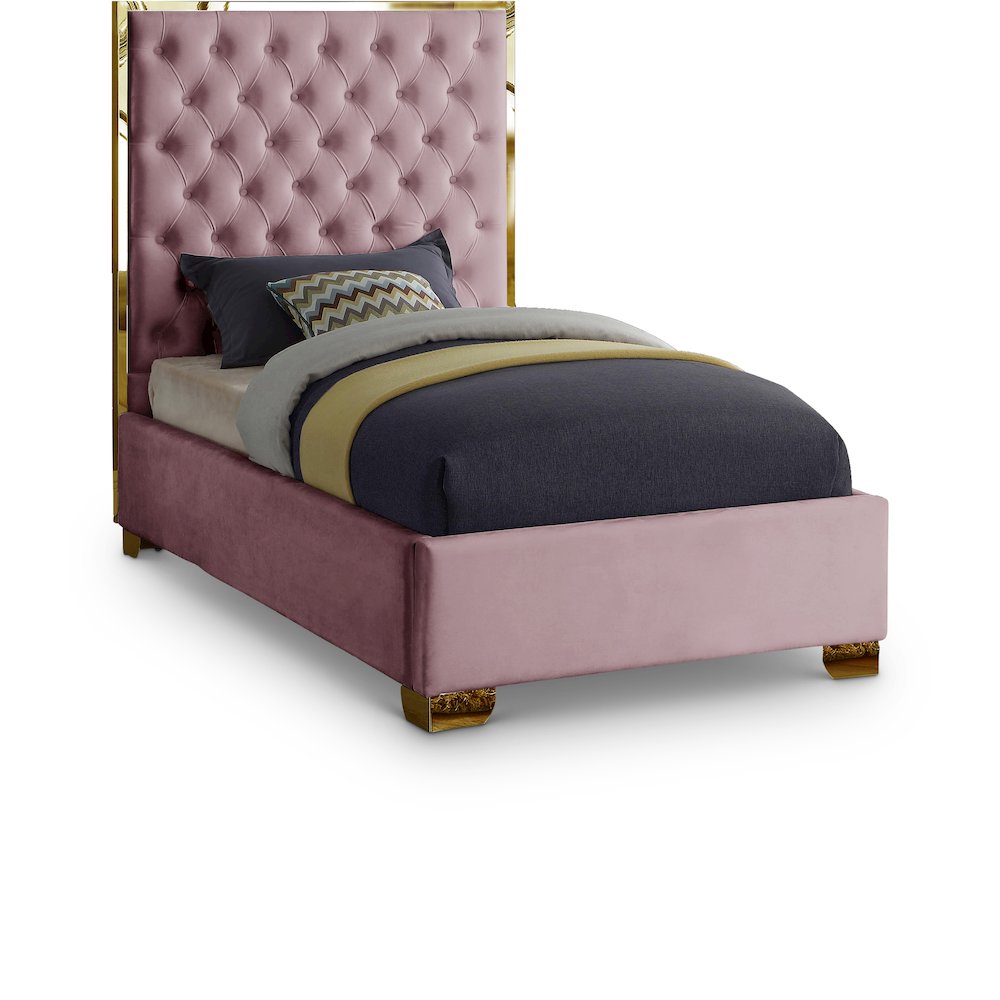 Lana Pink Velvet Twin Bed. Picture 1