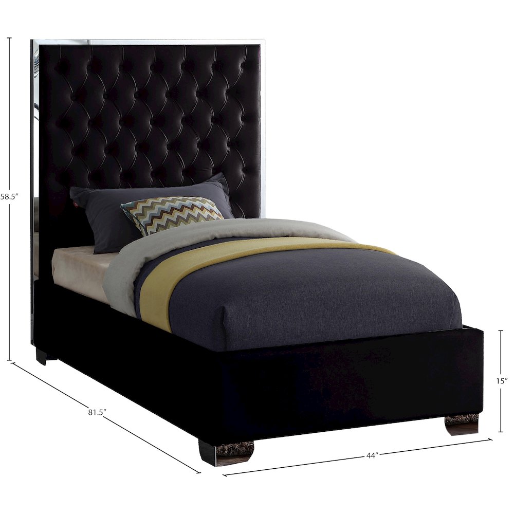 Lexi Black Velvet Twin Bed. Picture 2