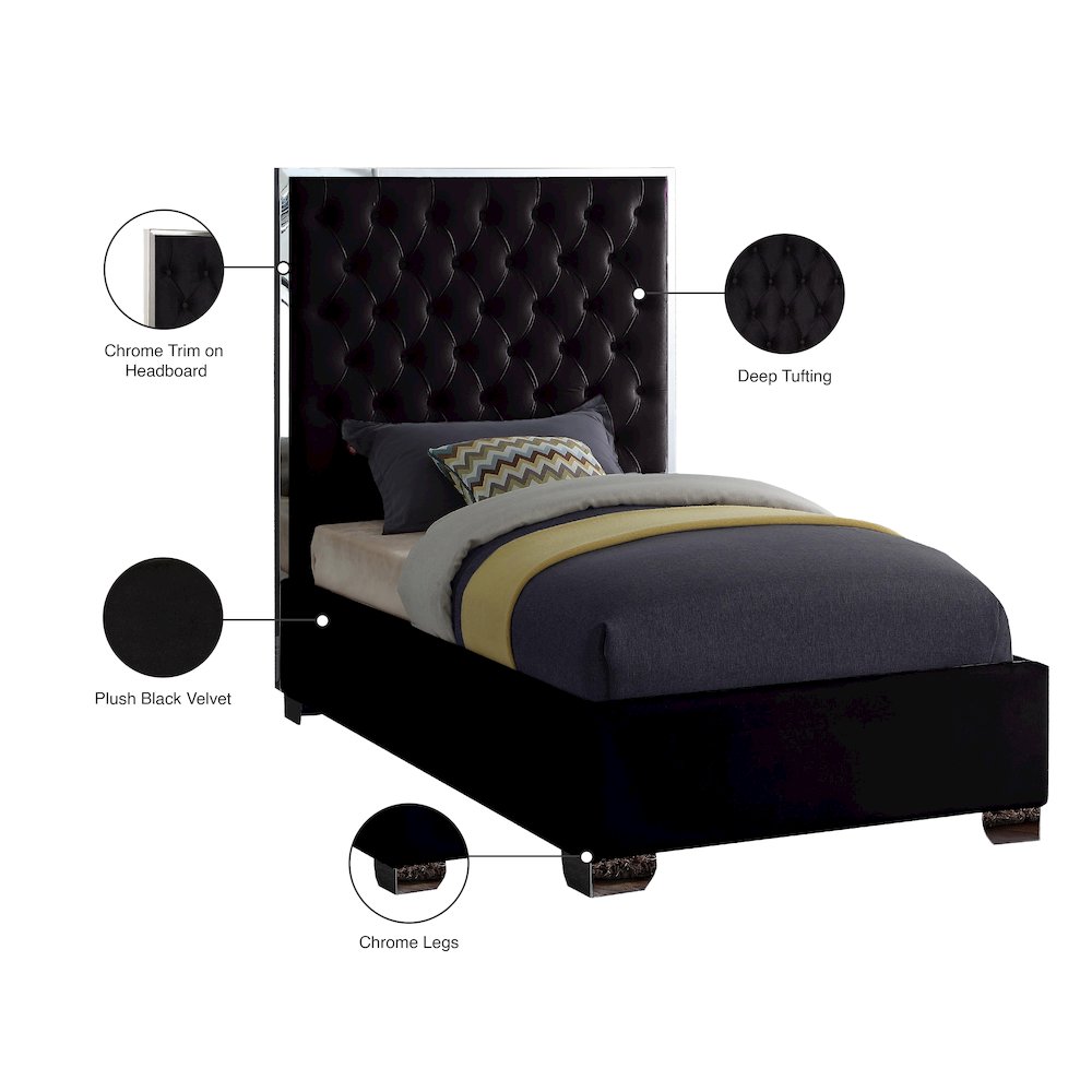 Lexi Black Velvet Twin Bed. Picture 3
