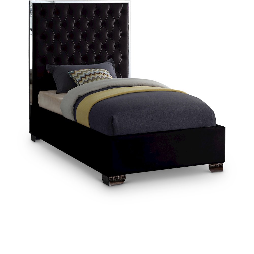 Lexi Black Velvet Twin Bed. Picture 1