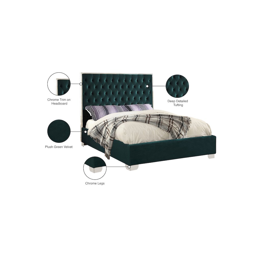Lexi Green Velvet Full Bed. Picture 3