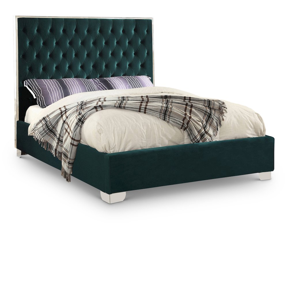 Lexi Green Velvet King Bed. Picture 1