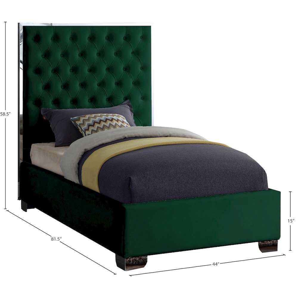 Lexi Green Velvet Twin Bed. Picture 2