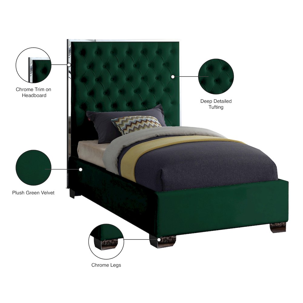 Lexi Green Velvet Twin Bed. Picture 3