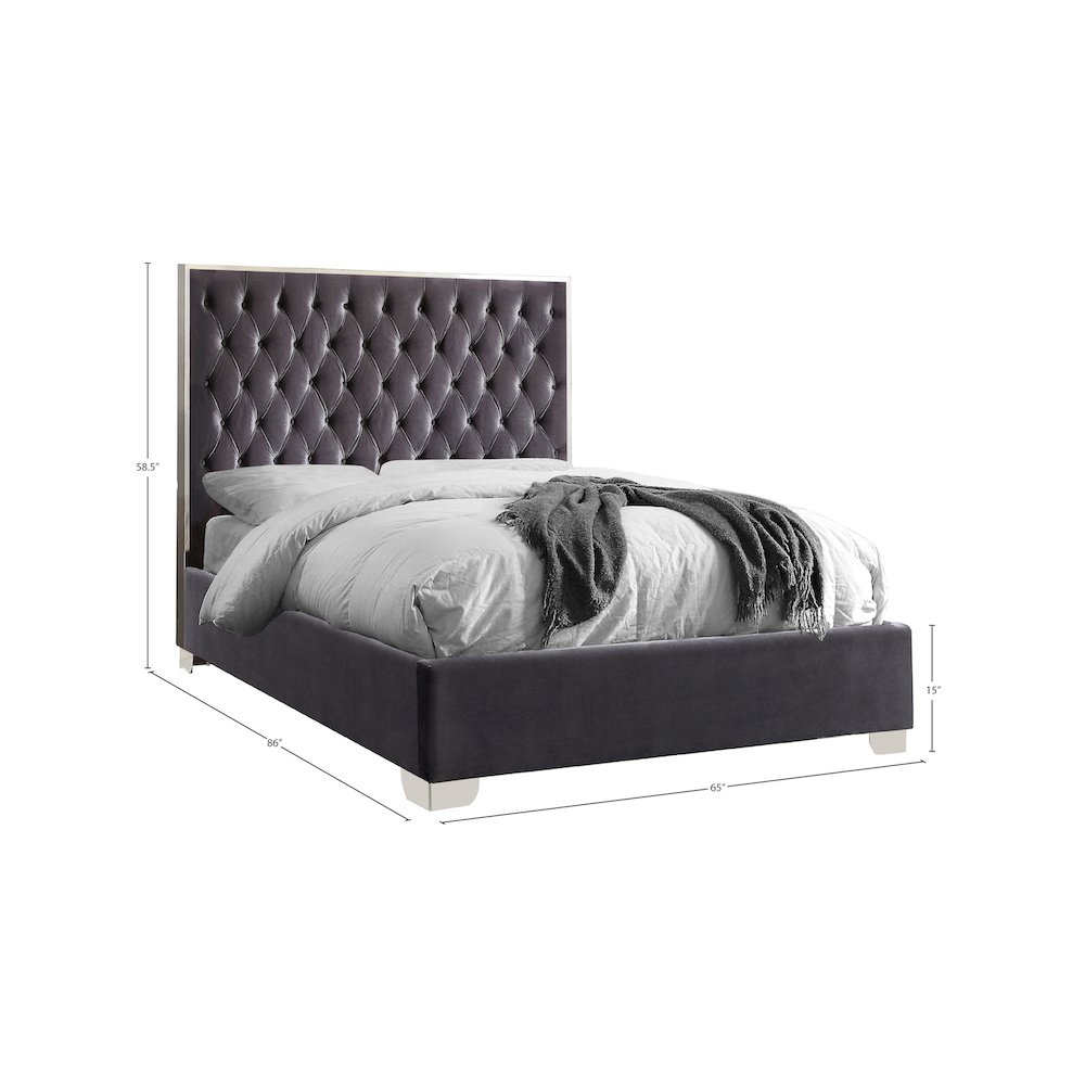 Lexi Grey Velvet Queen Bed. Picture 2