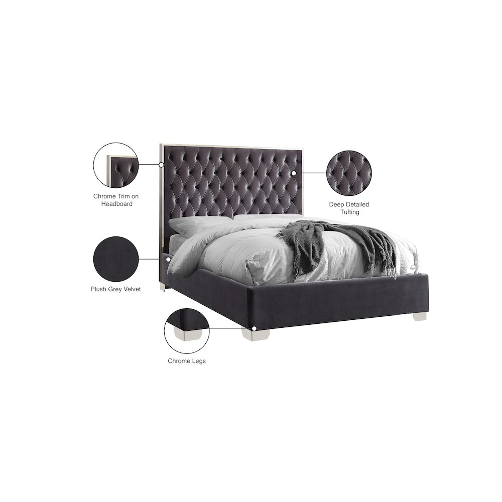Lexi Grey Velvet Queen Bed. Picture 3