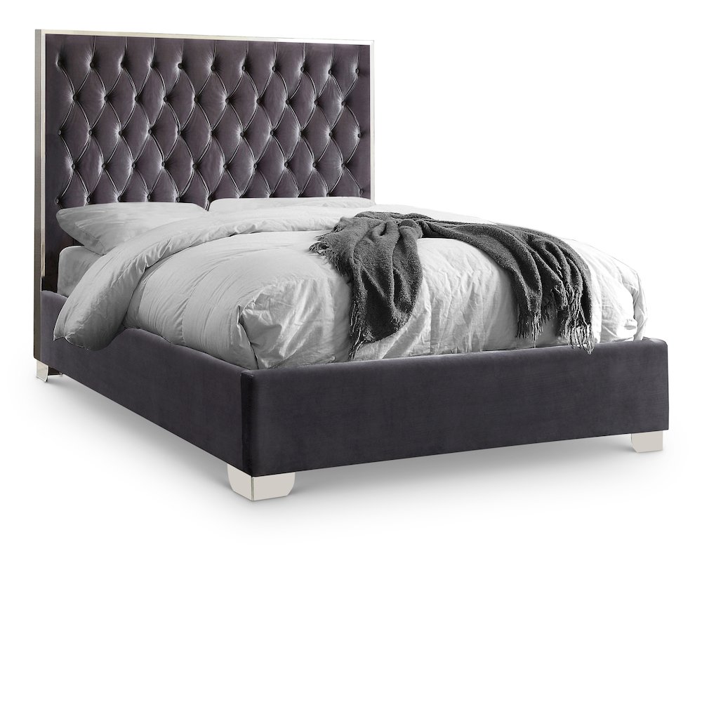 Lexi Grey Velvet Queen Bed. Picture 1