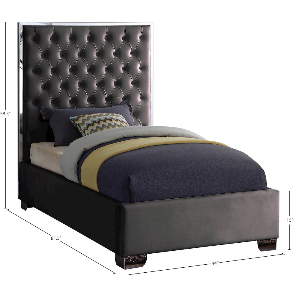 Lexi Grey Velvet Twin Bed. Picture 2