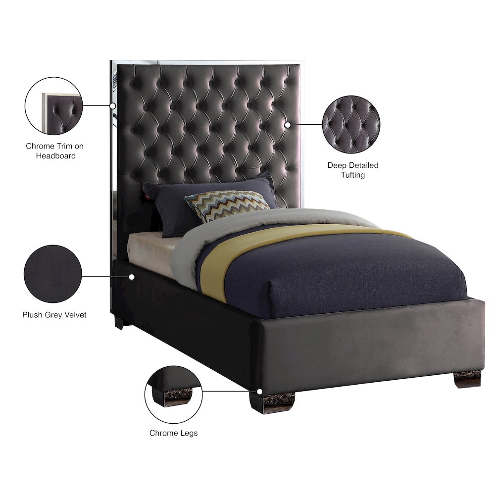 Lexi Grey Velvet Twin Bed. Picture 3