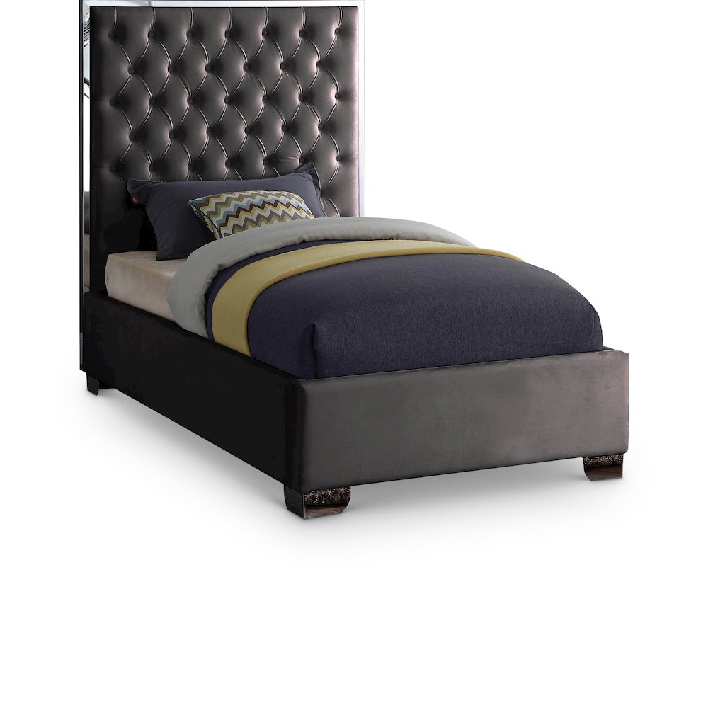 Lexi Grey Velvet Twin Bed. Picture 1