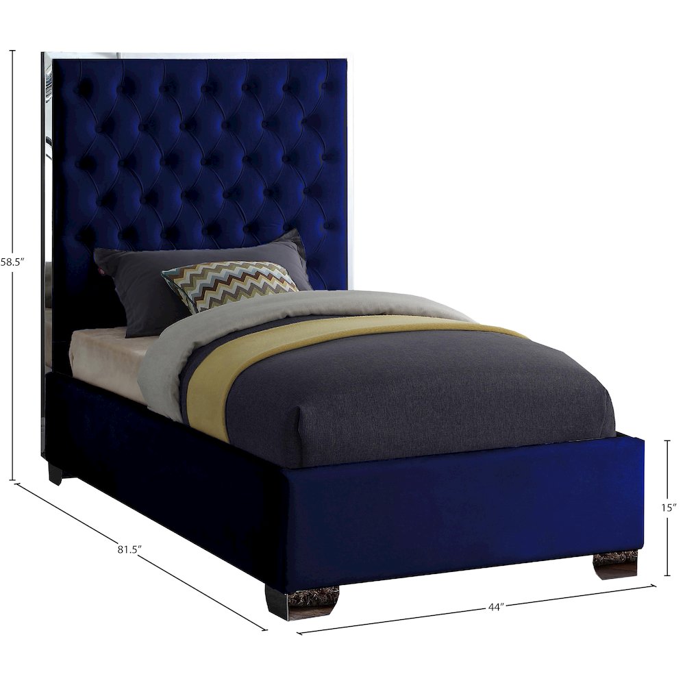 Lexi Navy Velvet Twin Bed. Picture 2