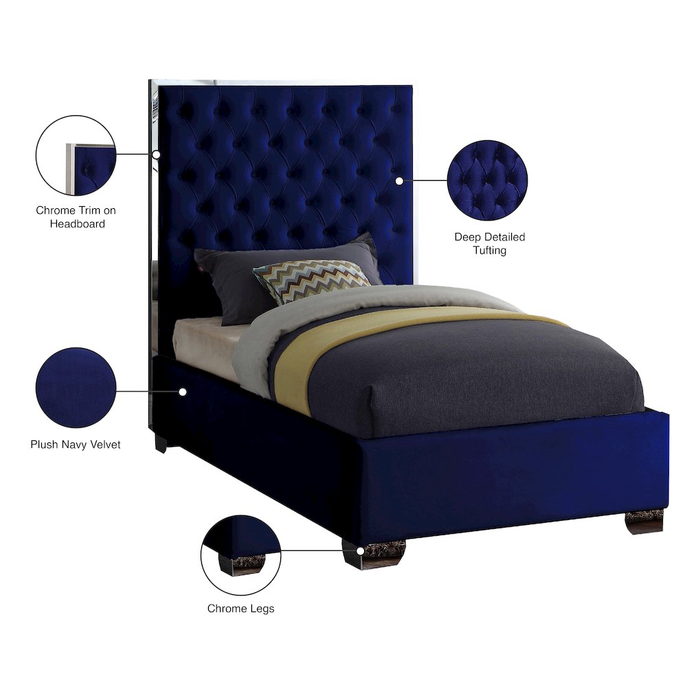 Lexi Navy Velvet Twin Bed. Picture 3