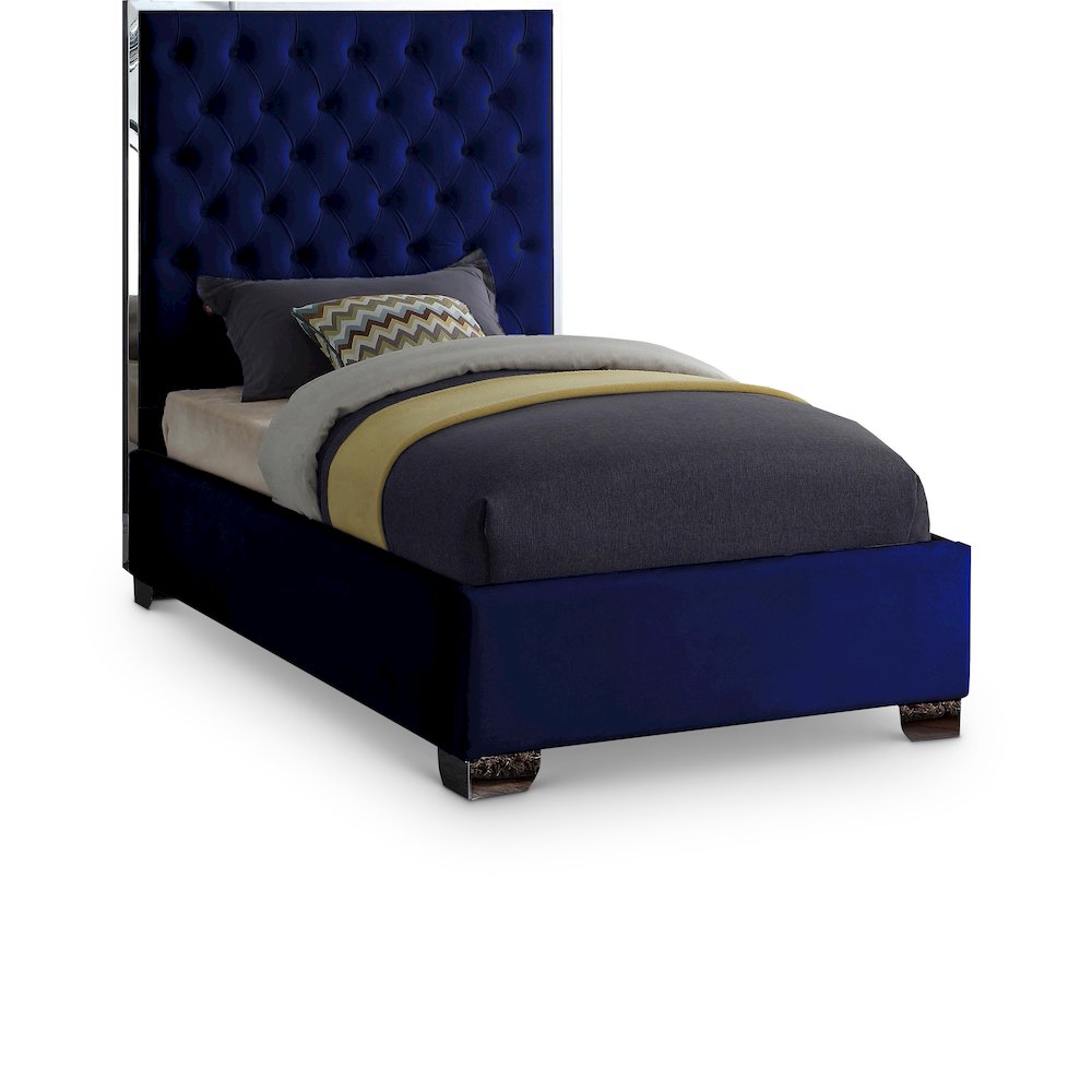 Lexi Navy Velvet Twin Bed. Picture 1