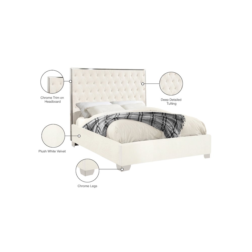 Lexi White Velvet Queen Bed. Picture 3