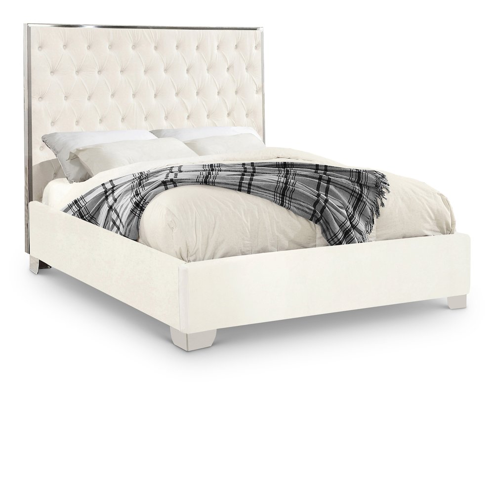 Lexi White Velvet Queen Bed. Picture 1