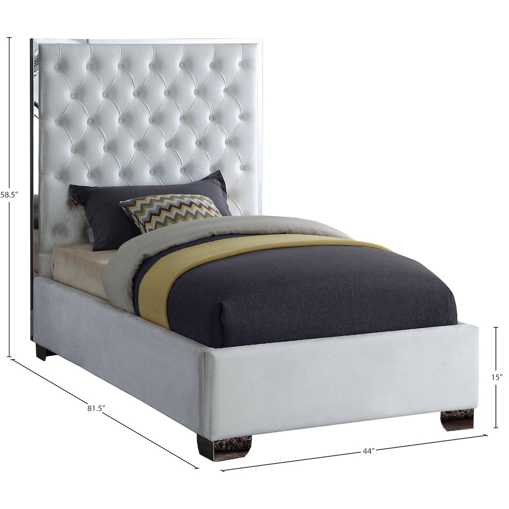 Lexi White Velvet Twin Bed. Picture 2