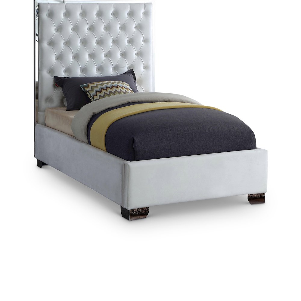Lexi White Velvet Twin Bed. Picture 1