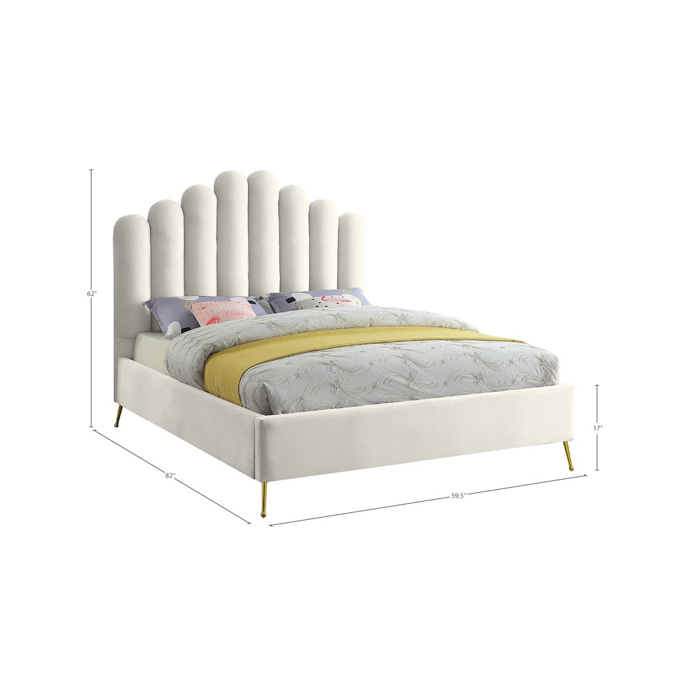 Lily Cream Velvet Full Bed. Picture 6