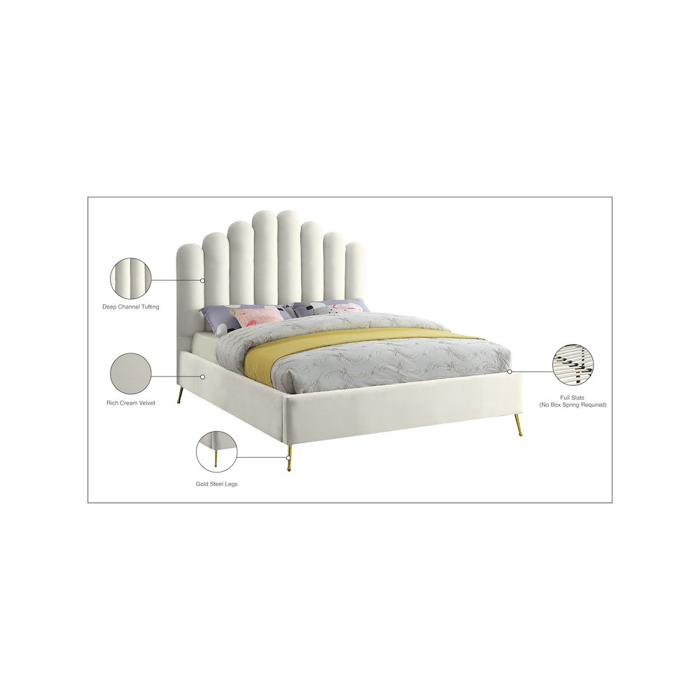 Lily Cream Velvet Full Bed. Picture 7