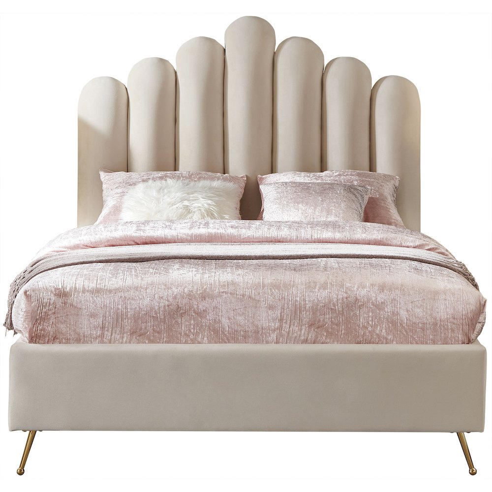 Lily Cream Velvet Full Bed. Picture 2