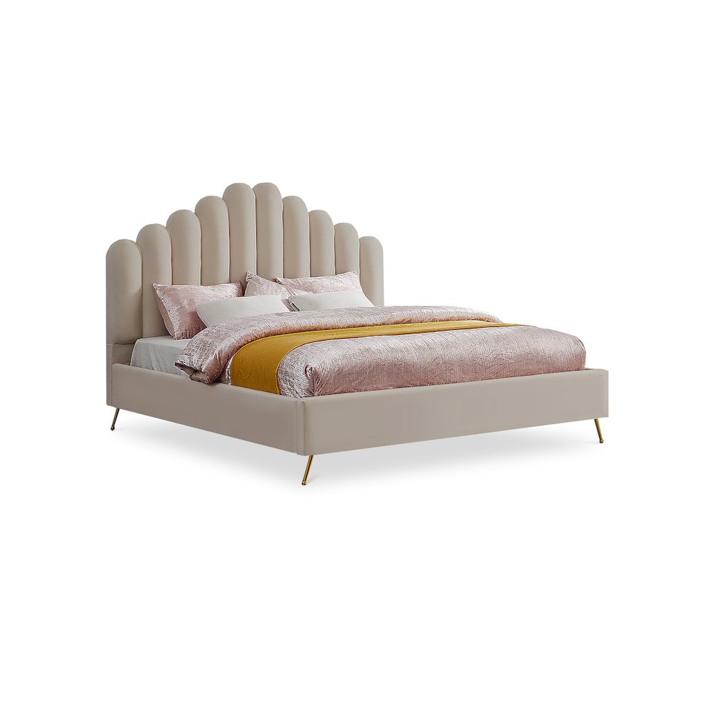 Lily Cream Velvet King Bed. Picture 1