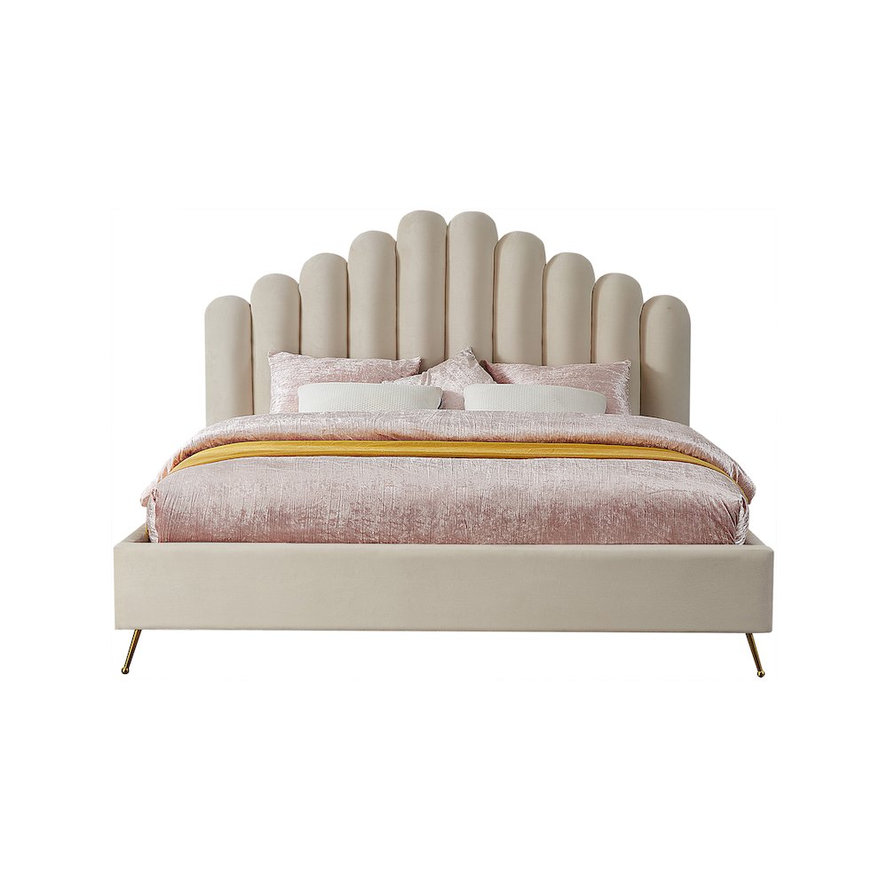Lily Cream Velvet King Bed. Picture 2