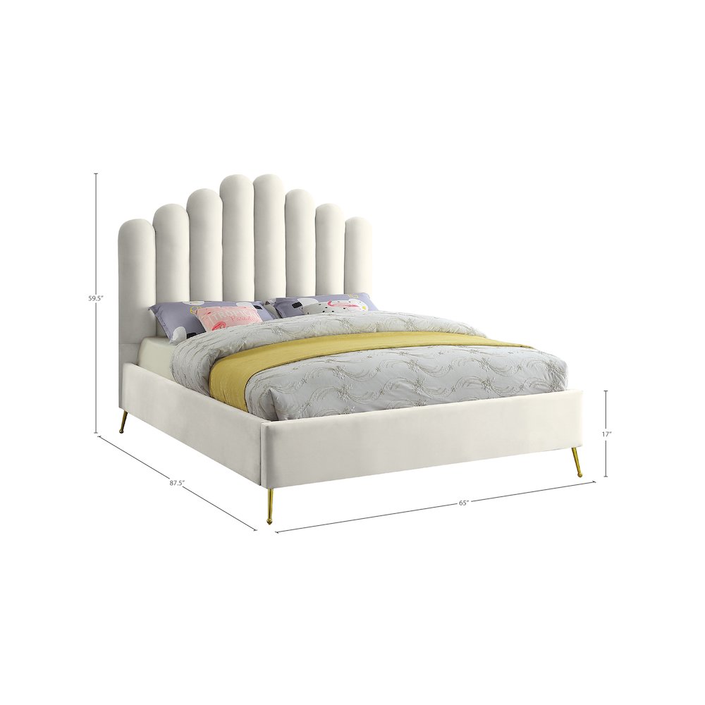 Lily Cream Velvet Queen Bed. Picture 5