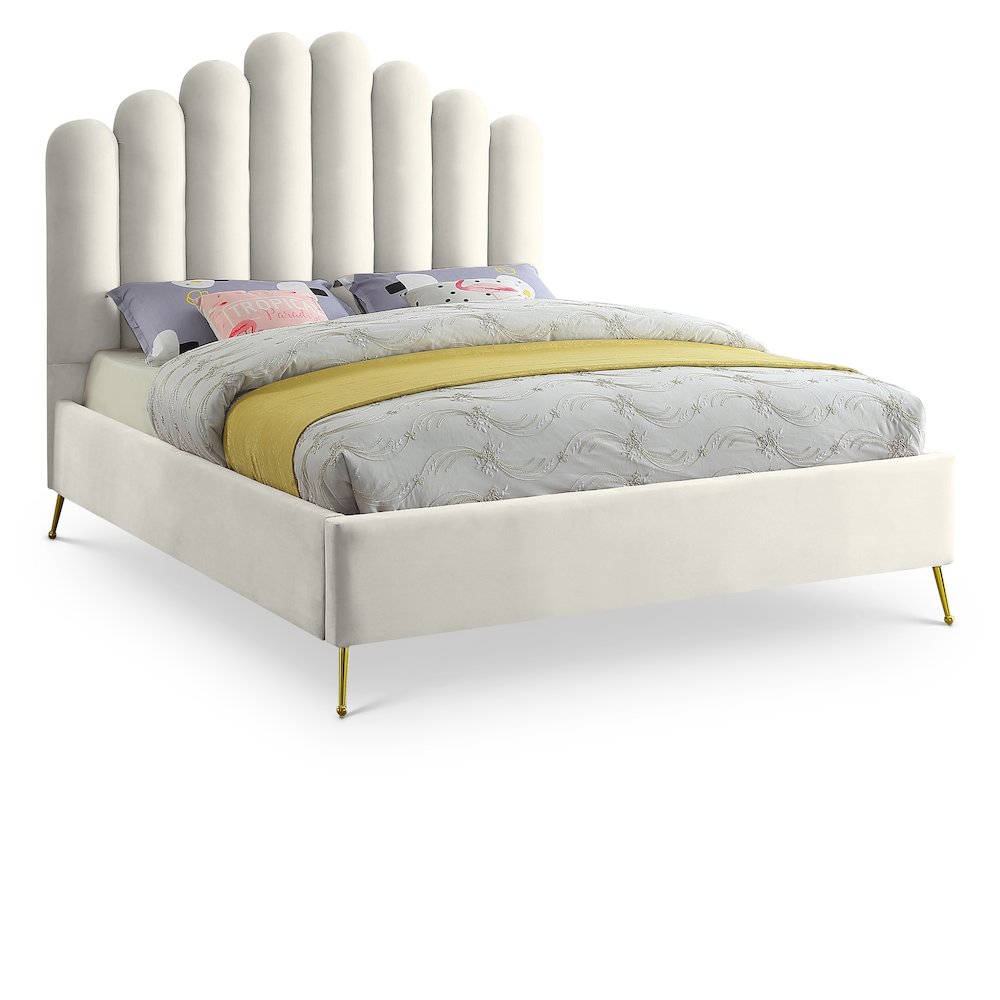 Lily Cream Velvet Queen Bed. Picture 1