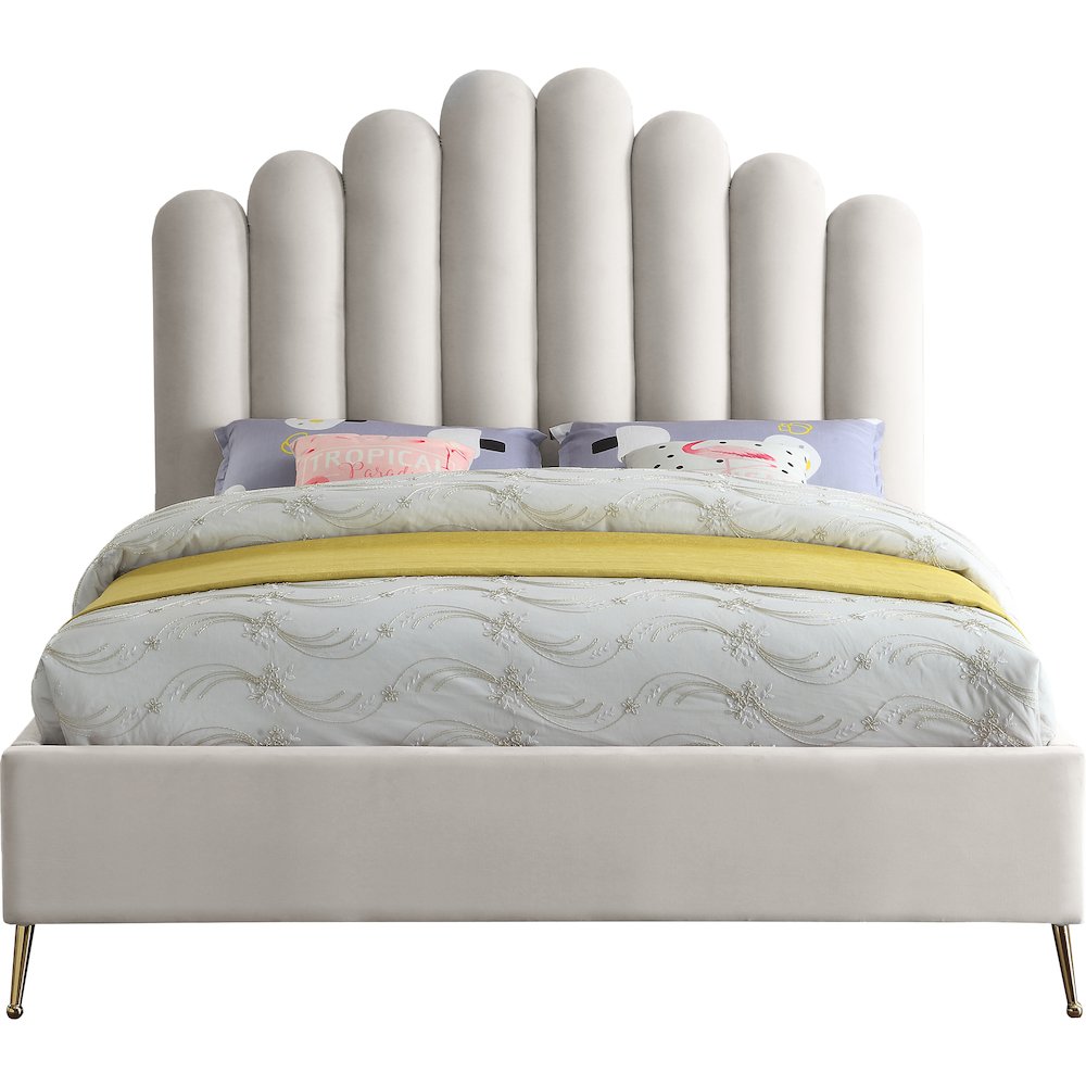 Lily Cream Velvet Queen Bed. Picture 2