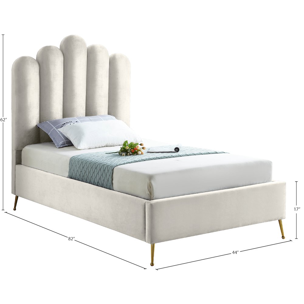 Lily Cream Velvet Twin Bed. Picture 5