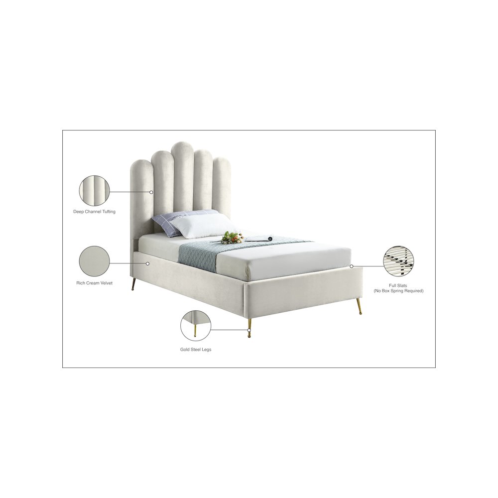 Lily Cream Velvet Twin Bed. Picture 6