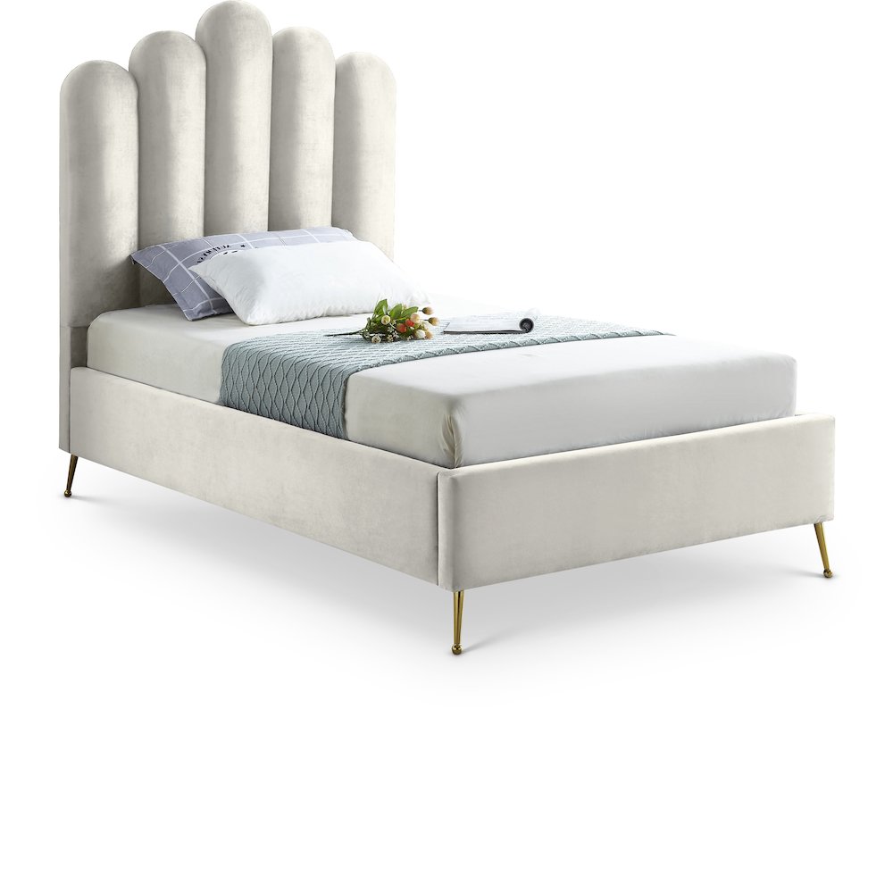 Lily Cream Velvet Twin Bed. Picture 1