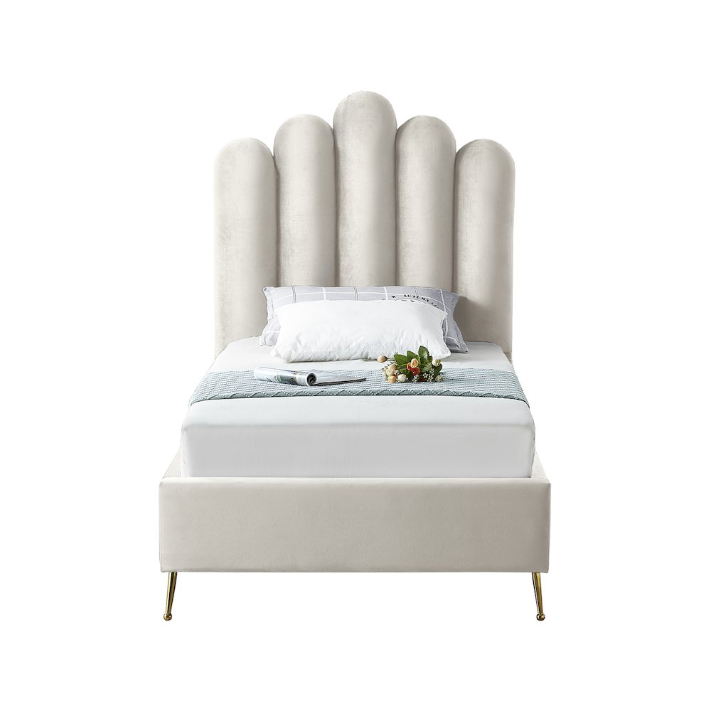 Lily Cream Velvet Twin Bed. Picture 2