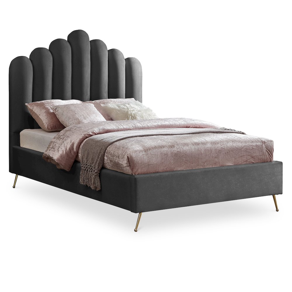 Lily Grey Velvet Full Bed. Picture 1