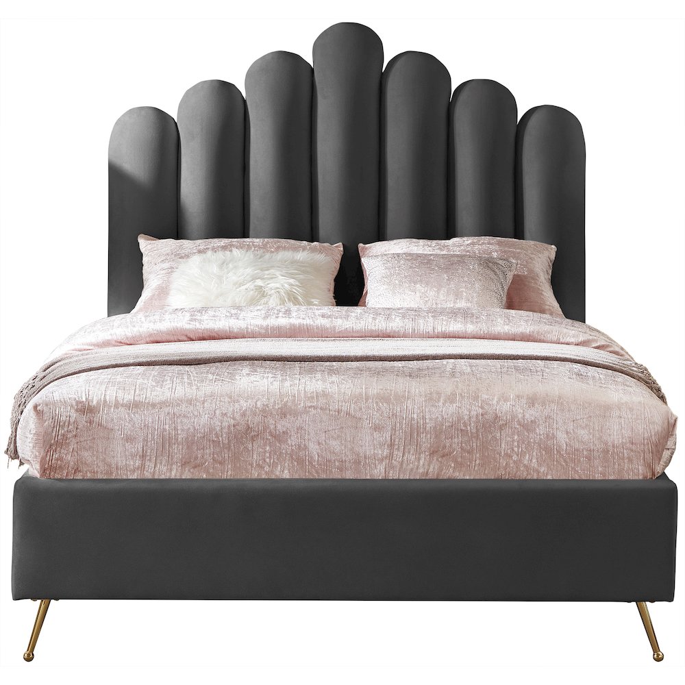 Lily Grey Velvet Full Bed. Picture 2