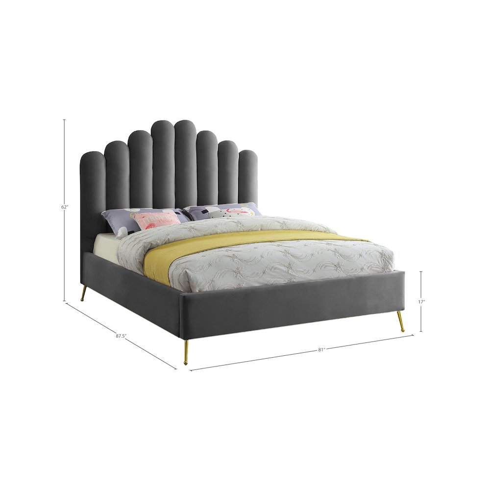 Lily Grey Velvet King Bed. Picture 6