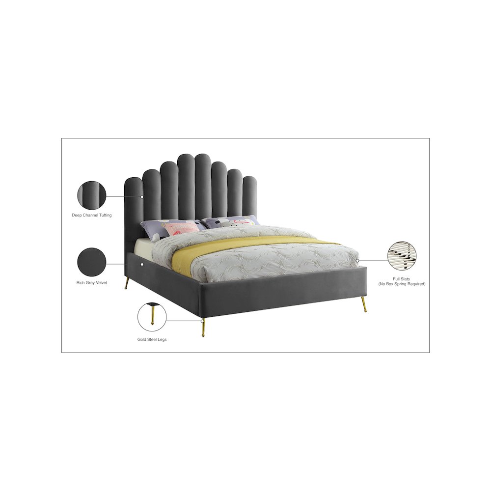 Lily Grey Velvet King Bed. Picture 7