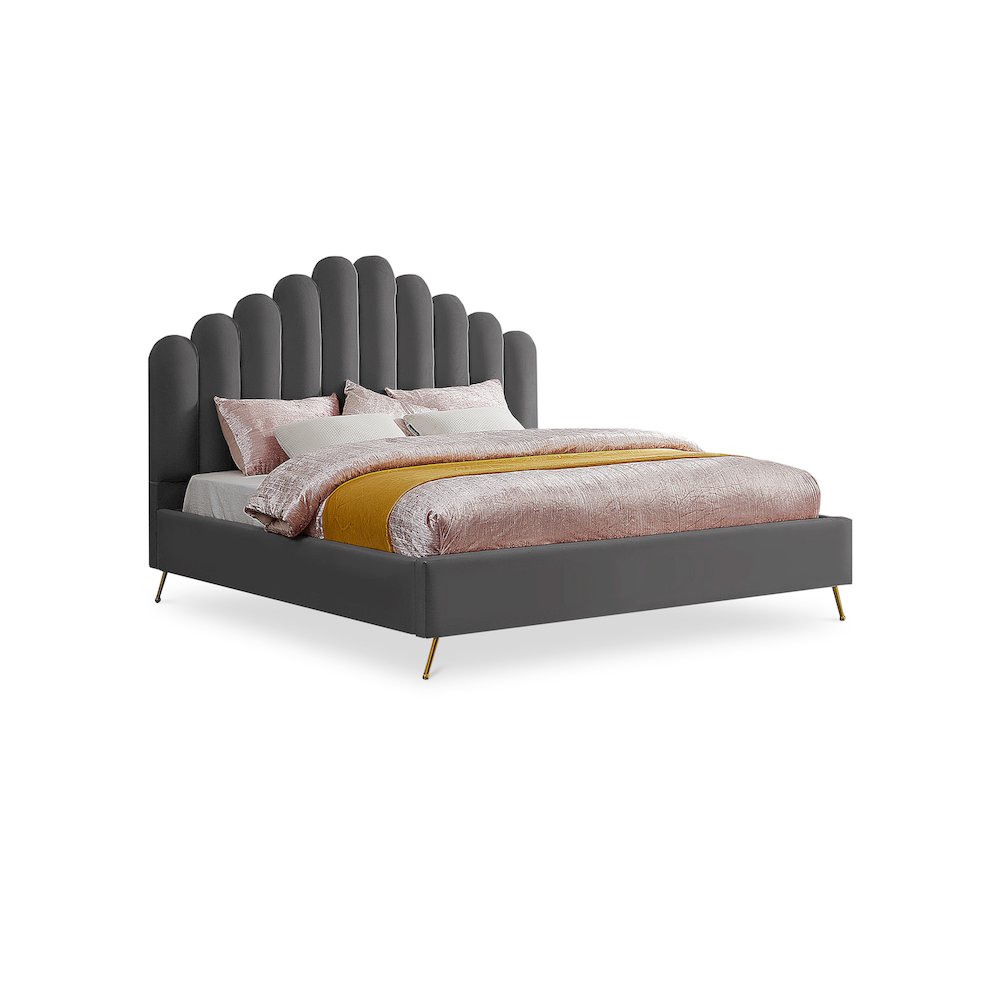 Lily Grey Velvet King Bed. Picture 1