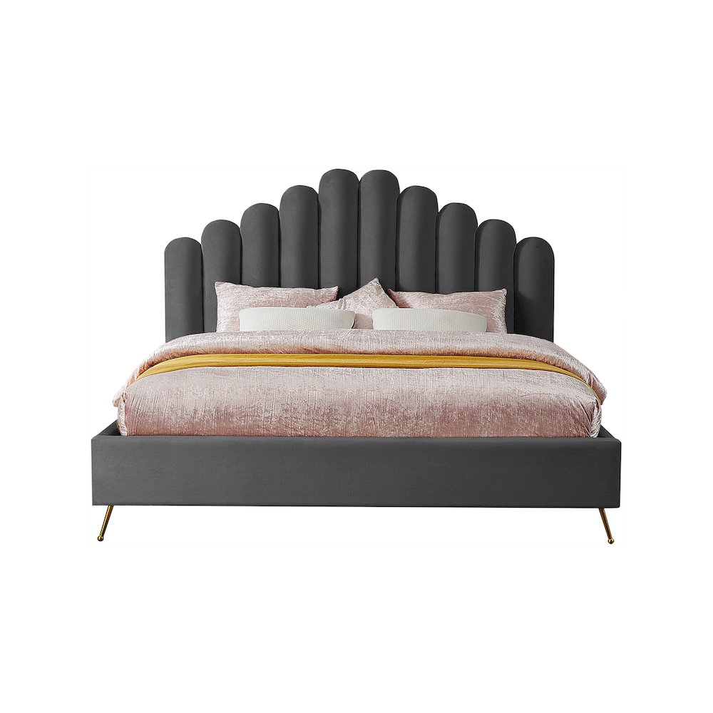 Lily Grey Velvet King Bed. Picture 2